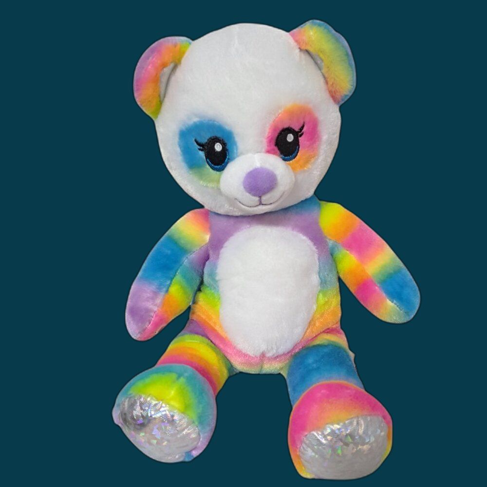 Build A Bear Kids Adult BAB Rainbow Panda Bear Plush Stuffed Animal Colorful Toy